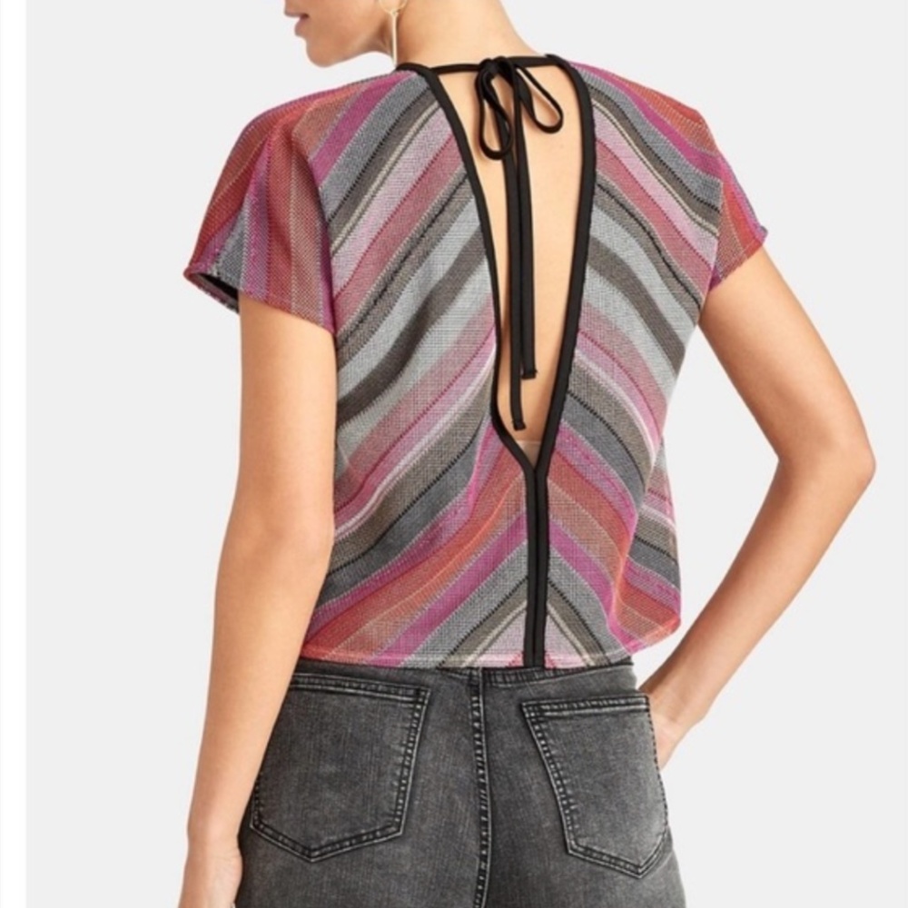 RACHEL ROY Striped V-Neck Tie Back Top w/Metallic Threads | UNIQUE & FUN | M/L